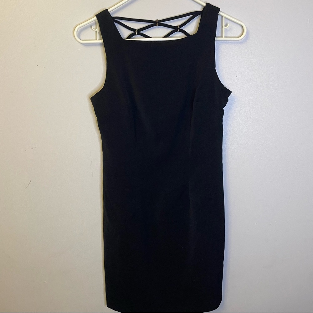 Elegant Black Sleeveless Whimsigoth Dress Crisscross OpenBack Vintage CDC Petite